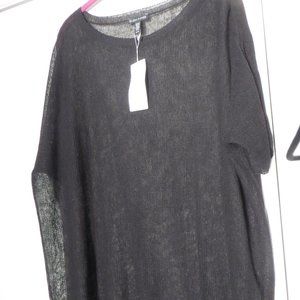 EILEEN FISHER organic BLACK linen crepe TOP sheer NWT over everything L/XL ample